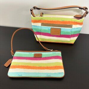 Coach Bundle Hampton Watercolor Stripe Wristlet Bag & Small Handbag